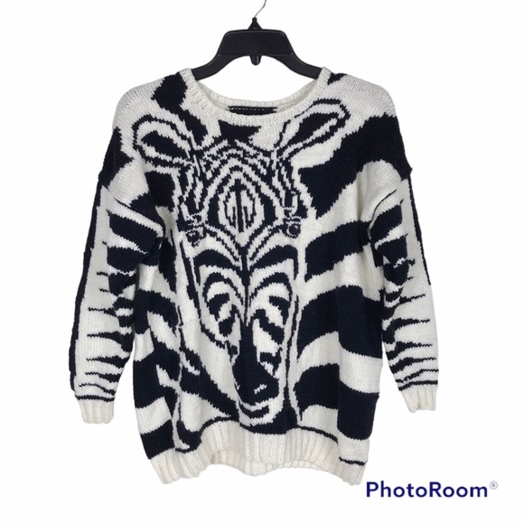 Hand Knit Black White Zebra Sweater - Picture 1 of 10